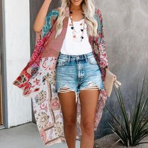Women's Boho Print Kimono Shawl Wrap Coverup One Size
